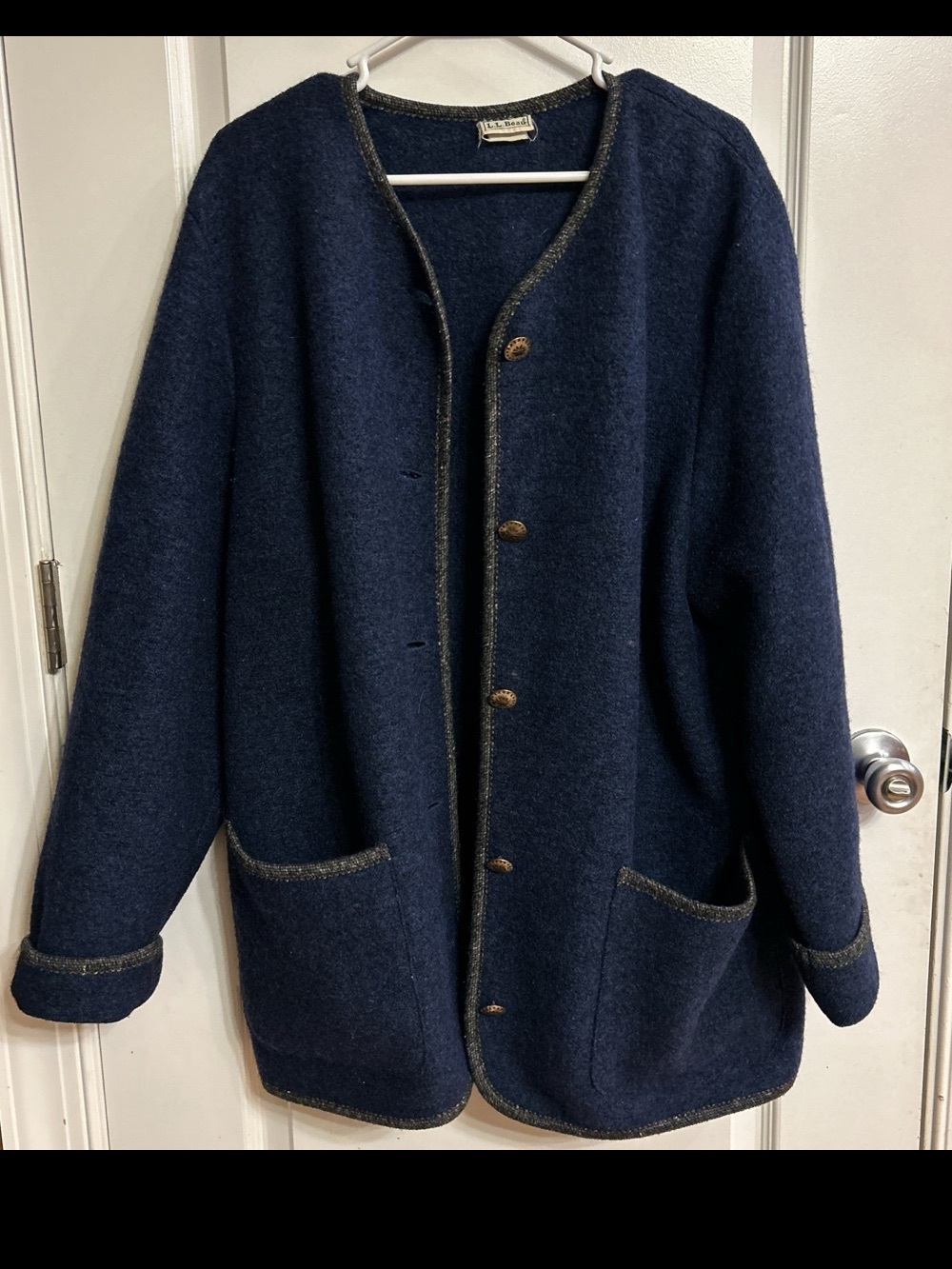 Vintage LLBean Wool Navy Button-Front Coatigan - Women